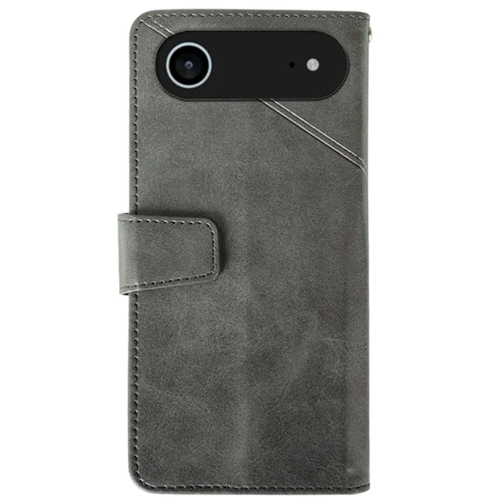 IDEWEI For iPhone Air Case Leather Wallet Phone Cover Stand Calf Texture - Grey - 5