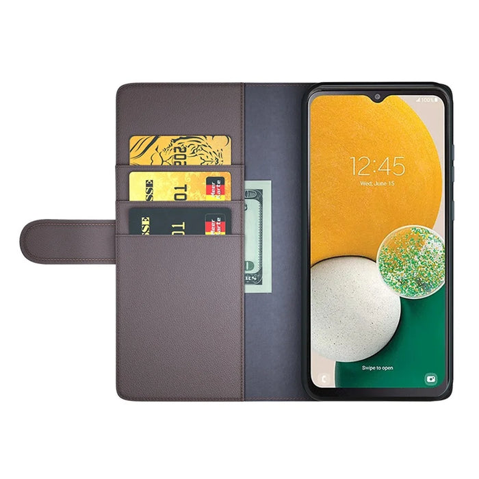 For Samsung Galaxy A14 5G / 4G Case Genuine Split Leather Phone Cover with Wallet Stand - Brown - 2
