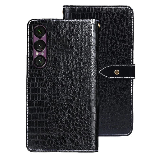 IDEWEI For Sony Xperia 1 VII Case Crocodile Texture PU Leather Flip Phone Cover - Black - 1
