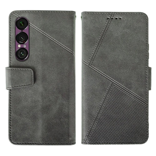 IDEWEI For Sony Xperia 1 VII Case Leather Wallet Phone Cover Stand Calf Texture - Grey - 1