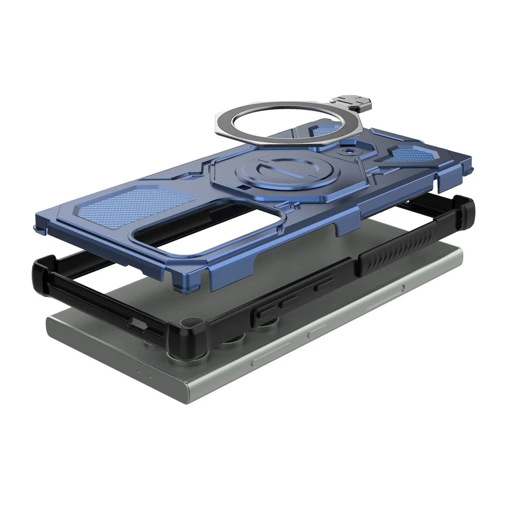 For Samsung Galaxy S24 Ultra Magnetic Case Rotating Metal Kickstand PC + TPU Phone Back Cover - Dark Blue - 3