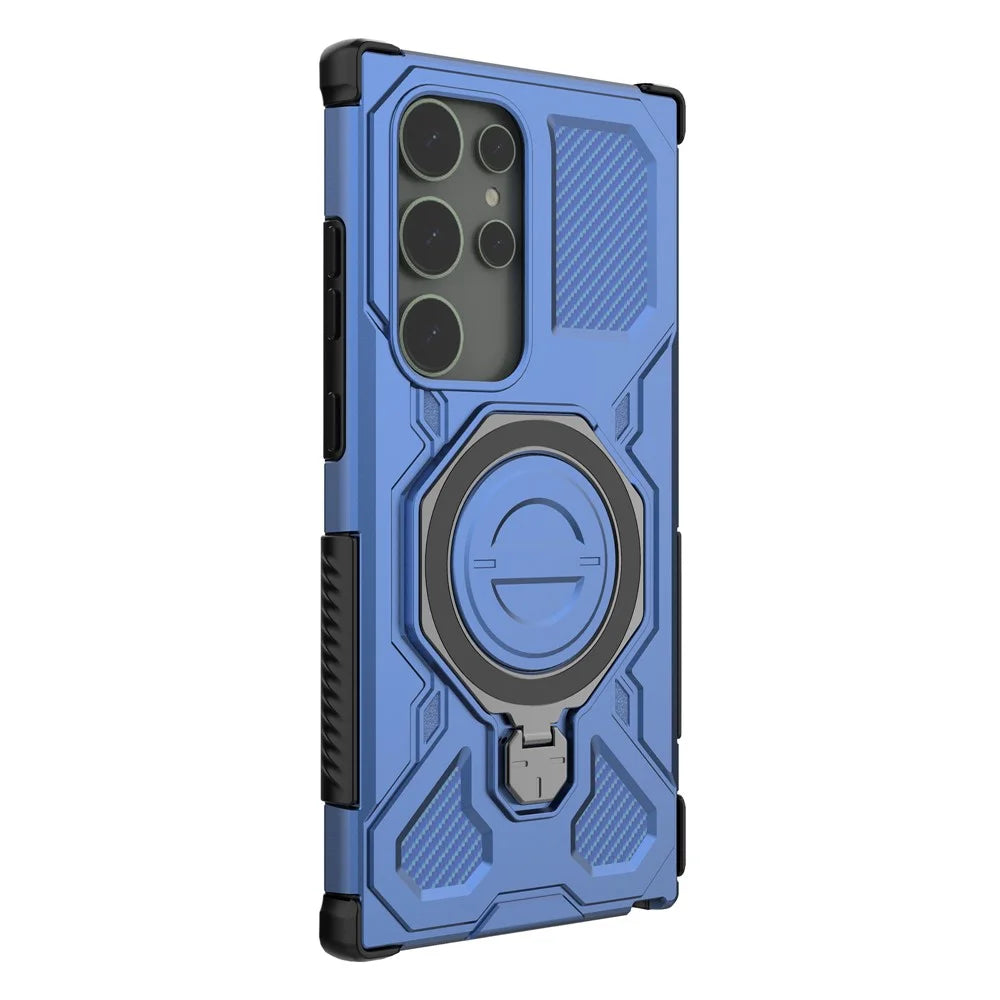 For Samsung Galaxy S24 Ultra Magnetic Case Rotating Metal Kickstand PC + TPU Phone Back Cover - Dark Blue - 5