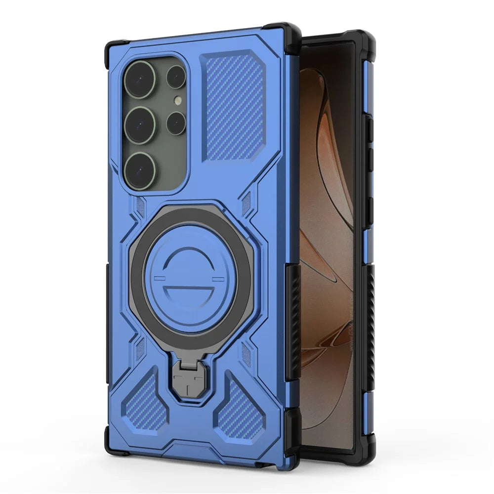 For Samsung Galaxy S24 Ultra Magnetic Case Rotating Metal Kickstand PC + TPU Phone Back Cover - Dark Blue - 6