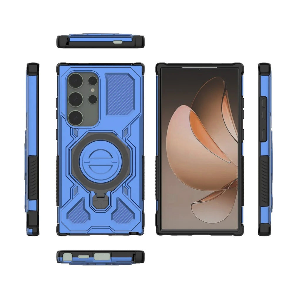 For Samsung Galaxy S24 Ultra Magnetic Case Rotating Metal Kickstand PC + TPU Phone Back Cover - Dark Blue - 7