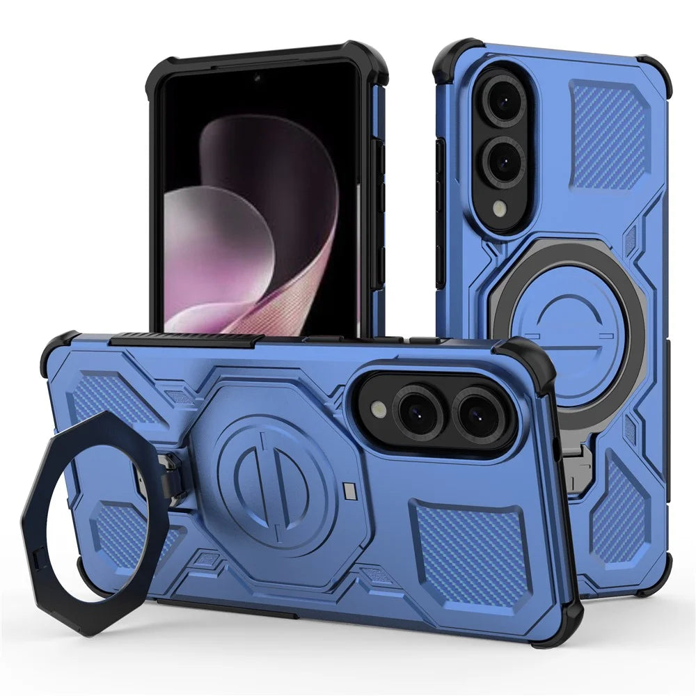 For Samsung Galaxy S25 Edge Magnetic Case Rotating Metal Kickstand PC + TPU Phone Back Cover - Dark Blue - 1
