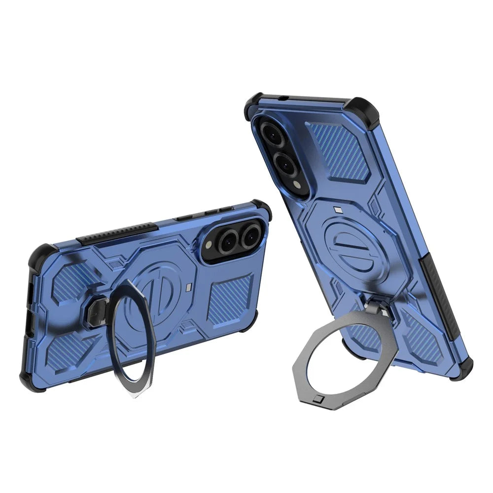 For Samsung Galaxy S25 Edge Magnetic Case Rotating Metal Kickstand PC + TPU Phone Back Cover - Dark Blue - 2