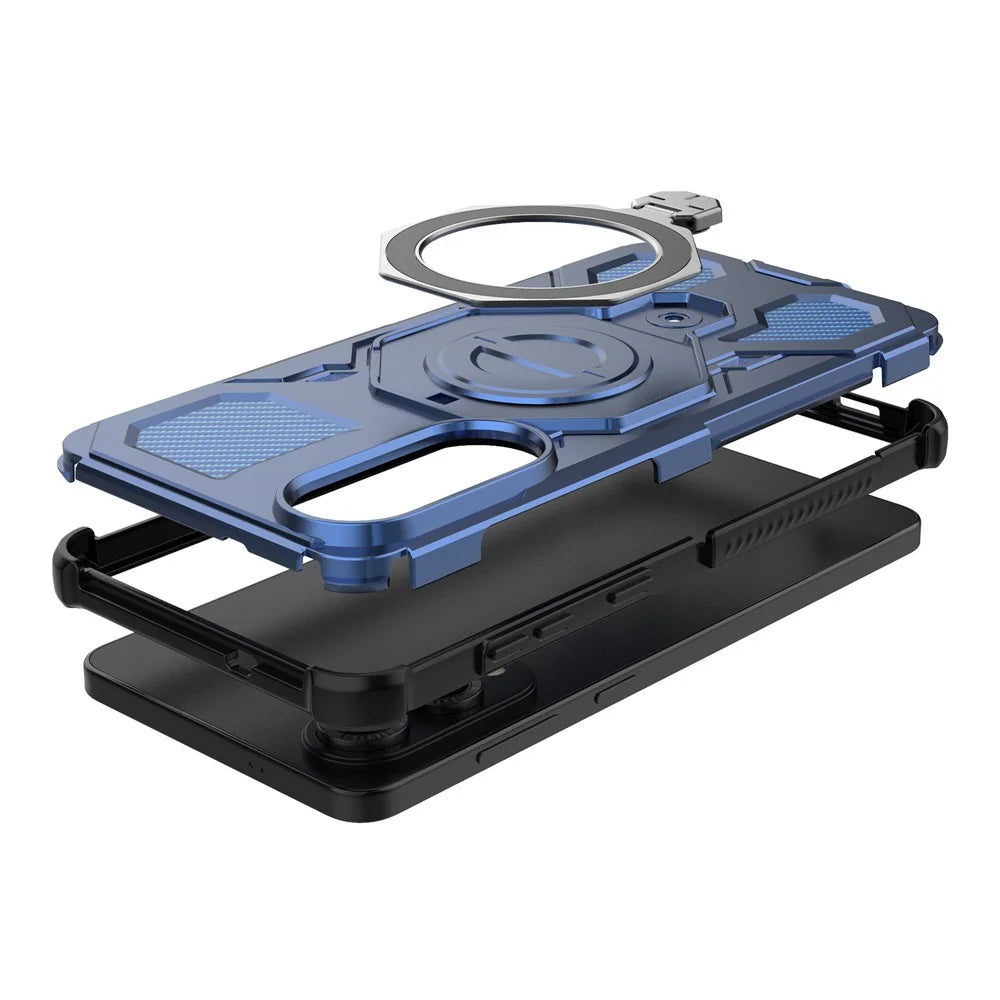 For Samsung Galaxy S25 Edge Magnetic Case Rotating Metal Kickstand PC + TPU Phone Back Cover - Dark Blue - 3