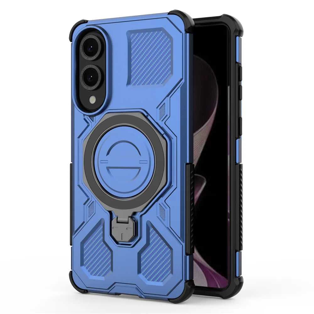 For Samsung Galaxy S25 Edge Magnetic Case Rotating Metal Kickstand PC + TPU Phone Back Cover - Dark Blue - 6
