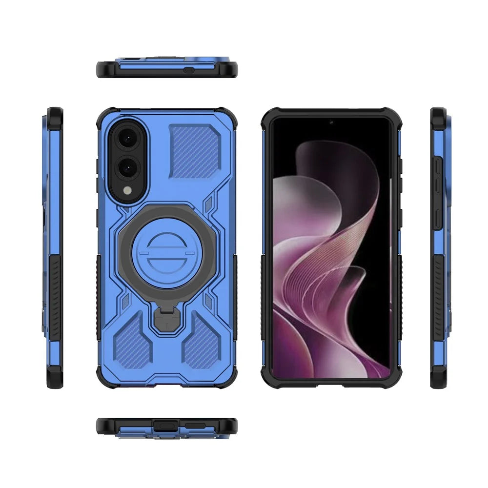 For Samsung Galaxy S25 Edge Magnetic Case Rotating Metal Kickstand PC + TPU Phone Back Cover - Dark Blue - 7