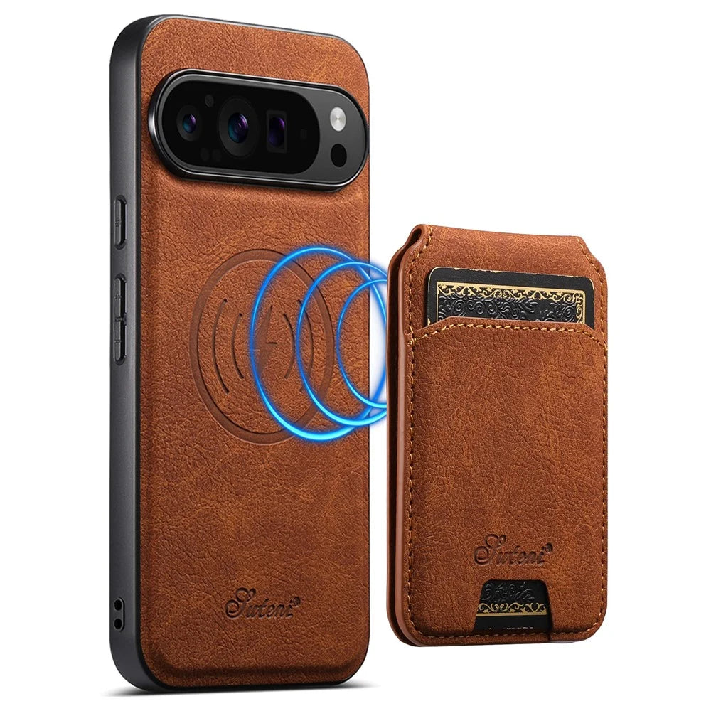 SUTENI H16 For Google Pixel 10 / 10 Pro Magnetic Case Kickstand Phone Cover Detachable Card Holder - Khaki - 1