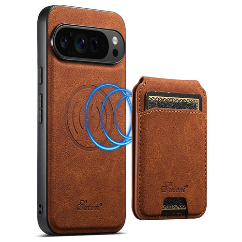 SUTENI H16 For Google Pixel 10 / 10 Pro Magnetic Case Kickstand Phone Cover Detachable Card Holder - Khaki - 1