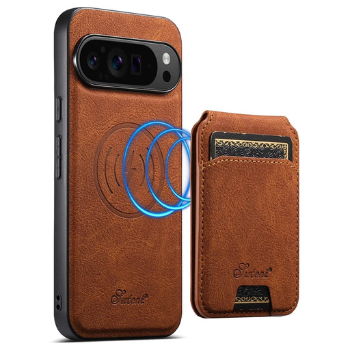 SUTENI H16 For Google Pixel 10 / 10 Pro Magnetic Case Kickstand Phone Cover Detachable Card Holder - Khaki - 1