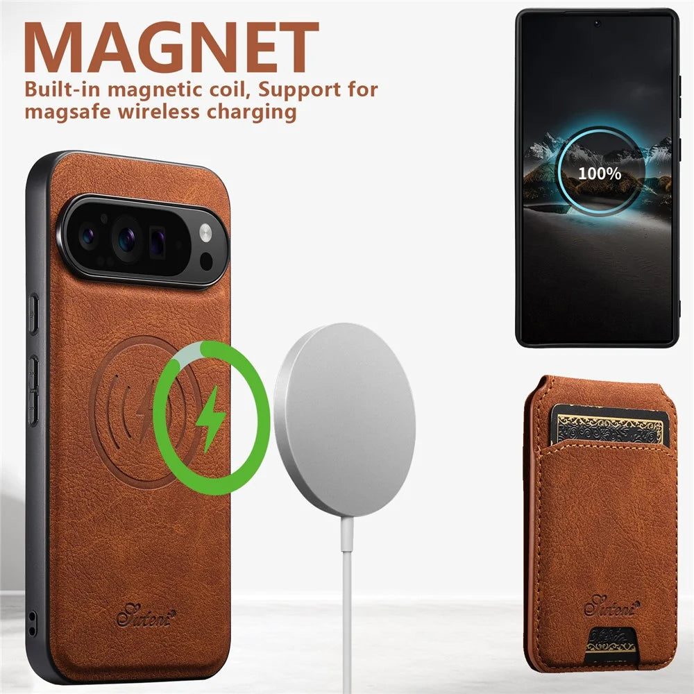 SUTENI H16 For Google Pixel 10 / 10 Pro Magnetic Case Kickstand Phone Cover Detachable Card Holder - Khaki - 3