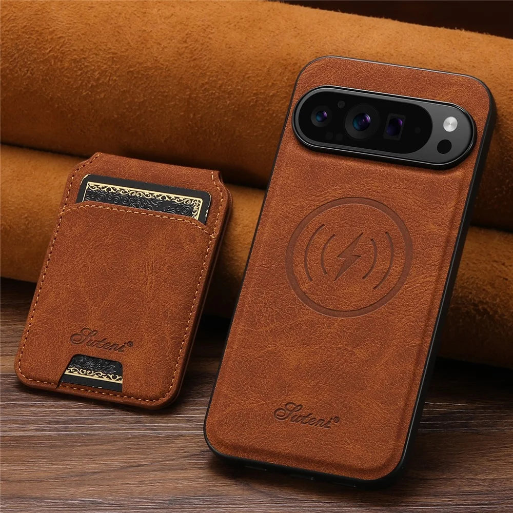 SUTENI H16 For Google Pixel 10 / 10 Pro Magnetic Case Kickstand Phone Cover Detachable Card Holder - Khaki - 6