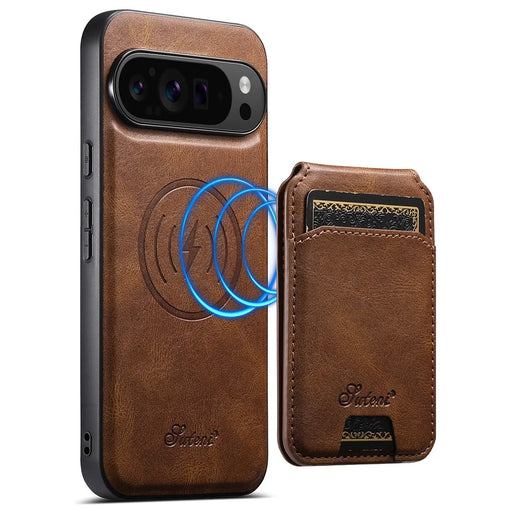 SUTENI H15 For Google Pixel 9 / 9 Pro Magnetic Case Detachable Card Holder Phone Cover - Brown - 1