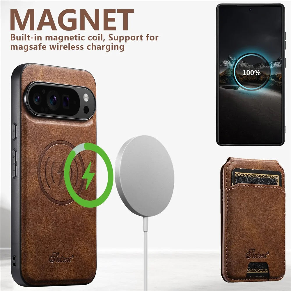 SUTENI H15 For Google Pixel 9 / 9 Pro Magnetic Case Detachable Card Holder Phone Cover - Brown - 3