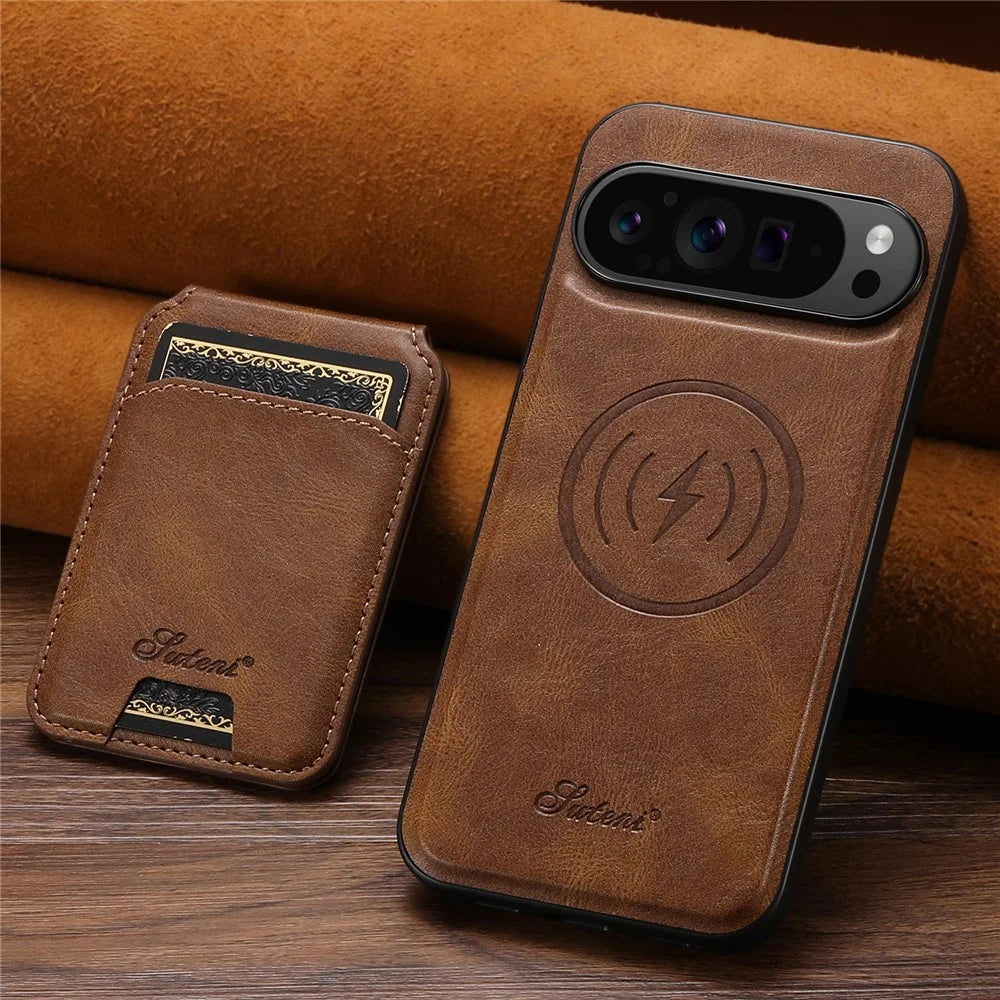 SUTENI H15 For Google Pixel 9 Pro XL Magnetic Case Detachable Card Holder Phone Cover - Brown - 7