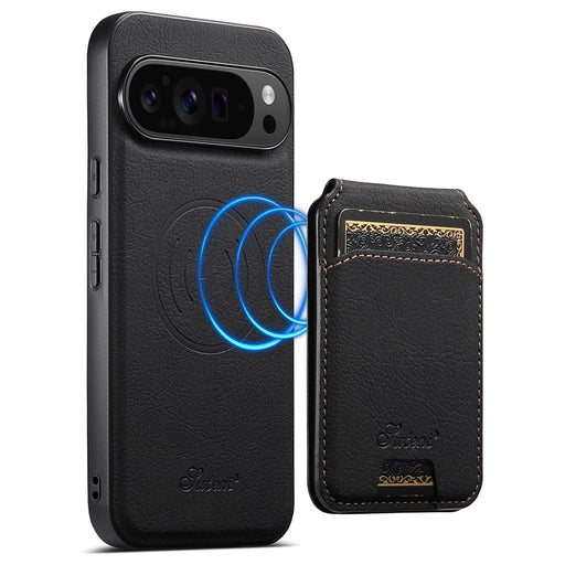 SUTENI H16 For Google Pixel 9 / 9 Pro Magnetic Case Kickstand Phone Cover Detachable Card Holder - Black - 1