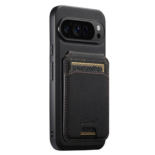 SUTENI H16 For Google Pixel 9 / 9 Pro Magnetic Case Kickstand Phone Cover Detachable Card Holder - Black - 2