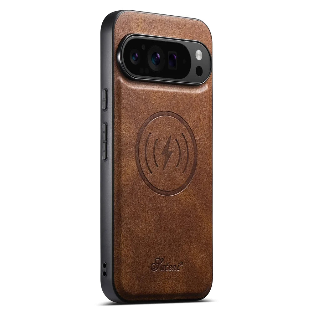 SUTENI For Google Pixel 10 / 10 Pro Magnetic Case Card Holder Kickstand Phone Cover - Brown - 5