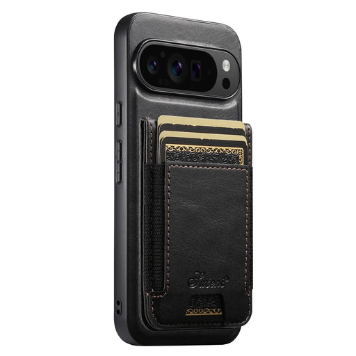 SUTENI For Google Pixel 9 Pro XL Magnetic Case Card Holder Kickstand Phone Cover - Black - 2