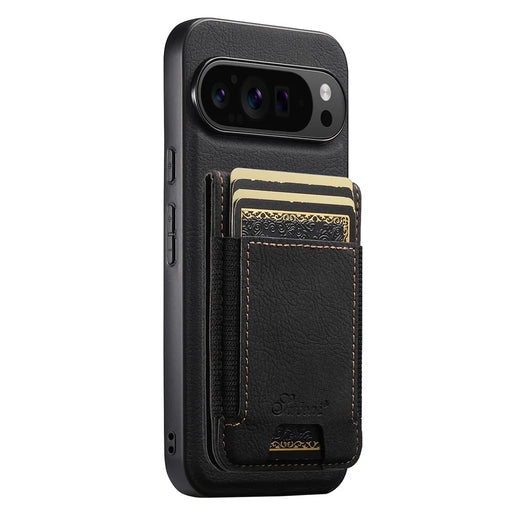 SUTENI H17 For Google Pixel 10 / 10 Pro Magnetic Case Card Slots Leather + TPU Kickstand Phone Cover - Black - 2