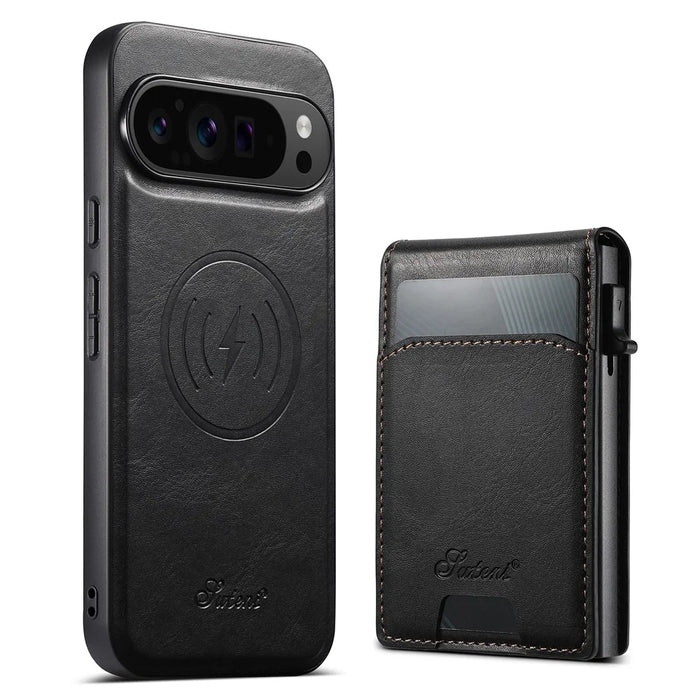 SUTENI H19 For Google Pixel 10 / 10 Pro Magnetic Case Waxy Texture Card Slots Leather Back Phone Cover - Black - 4