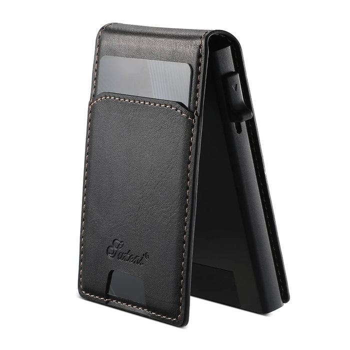 SUTENI H19 For Google Pixel 9 / 9 Pro Magnetic Case Waxy Texture Card Slots Leather Back Phone Cover - Black - 6