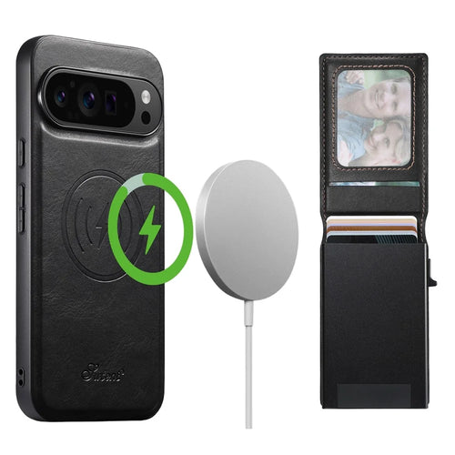 SUTENI H19 For Google Pixel 9 Pro XL Magnetic Case Waxy Texture Card Slots Leather Back Phone Cover - Black - 1