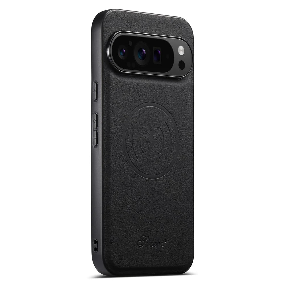SUTENI H19 For Google Pixel 9 Pro XL Magnetic Case Card Holder Kickstand Litchi Texture Leather Back Cover - Black - 6