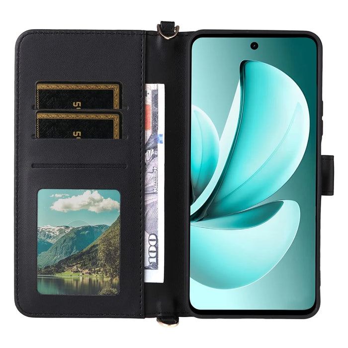 For Realme C71 4G Case with Shoulder  /  Wrist Strap Leather Phone Cover Stand Wallet - Black - 2