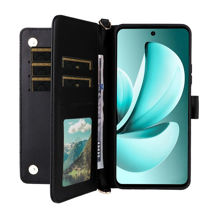 For Realme C71 4G Case with Shoulder  /  Wrist Strap Leather Phone Cover Stand Wallet - Black - 5