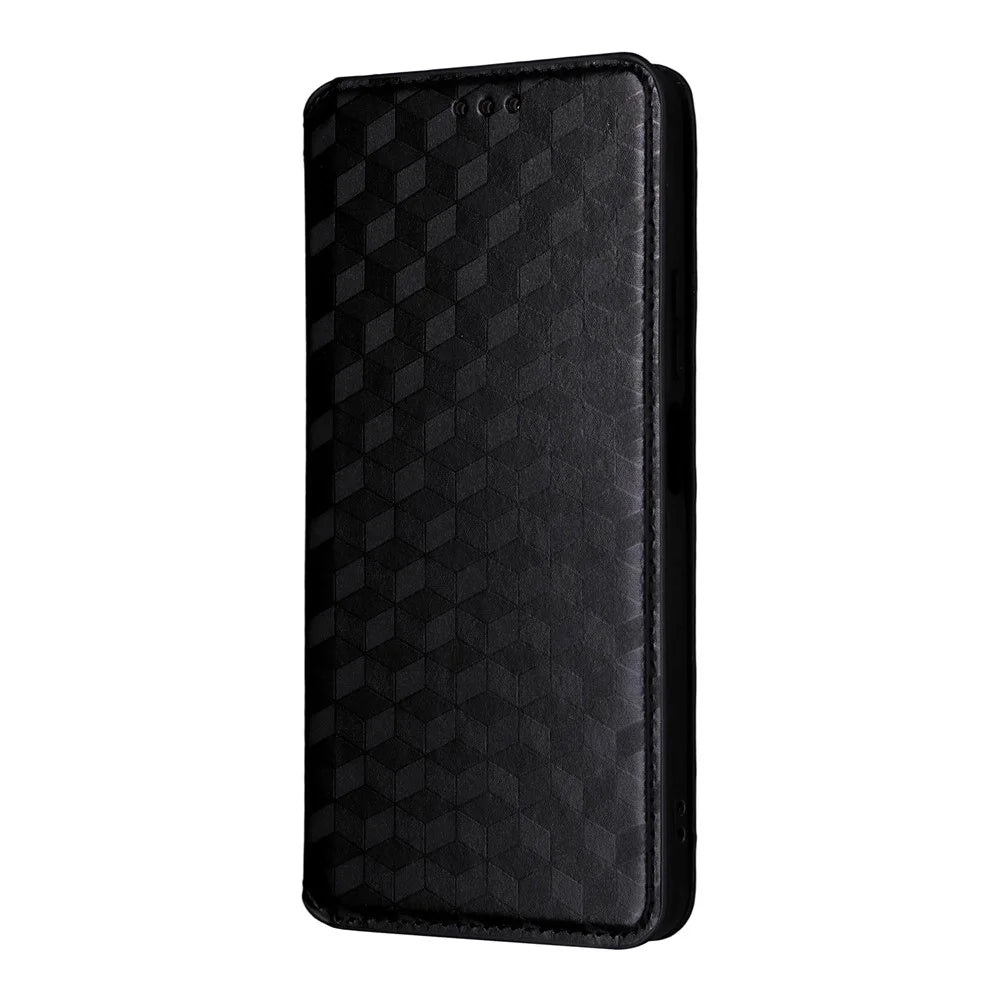 For Realme C71 4G Case Wallet Rhombus Imprinted Leather Phone Cover - Black - 5