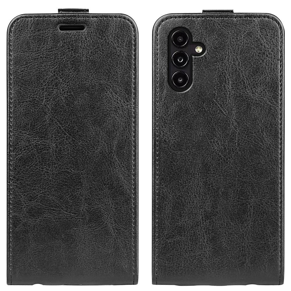 For Samsung Galaxy A14 5G / 4G PU Leather Vertical Flip Phone Case Crazy Horse Texture Card Holder Scratch-resistant Phone Cover - Black - 1