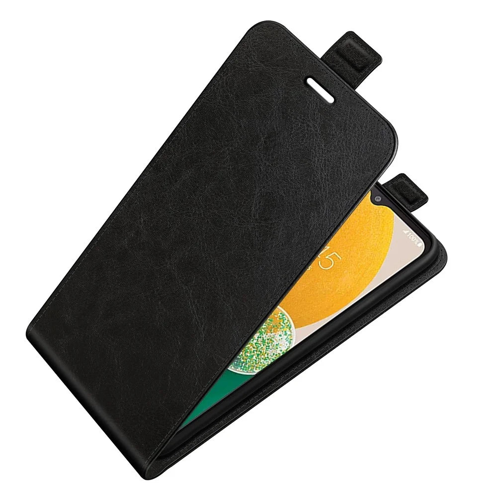 For Samsung Galaxy A14 5G / 4G PU Leather Vertical Flip Phone Case Crazy Horse Texture Card Holder Scratch-resistant Phone Cover - Black - 4