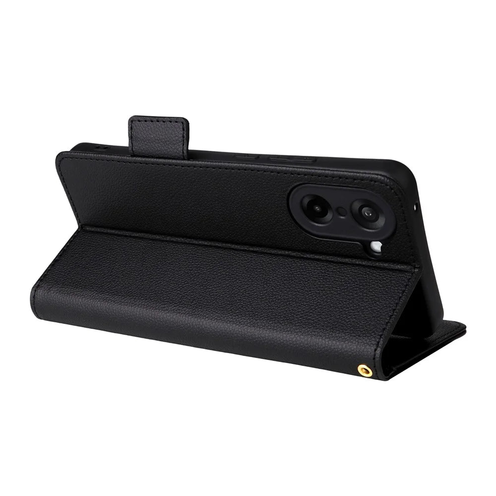 For OnePlus Nord CE5 5G / Ace 5 Racing 5G Case with Wrist Strap Litchi Texture PU Leather Wallet Phone Cover - Black - 3