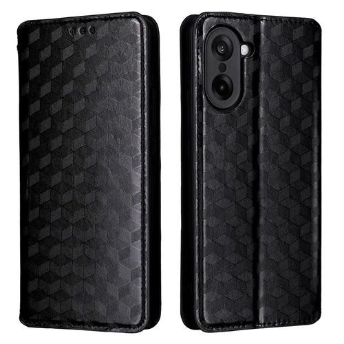 For OnePlus Nord CE5 5G / Ace 5 Racing 5G Case Wallet Rhombus Imprinted Leather Phone Cover - Black - 1