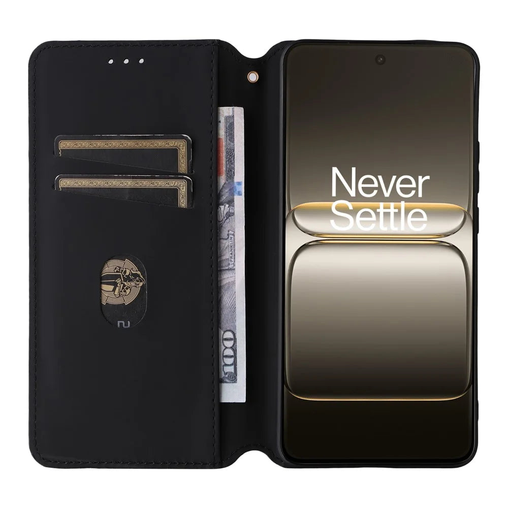 For OnePlus Nord CE5 5G / Ace 5 Racing 5G Case Wallet Rhombus Imprinted Leather Phone Cover - Black - 2