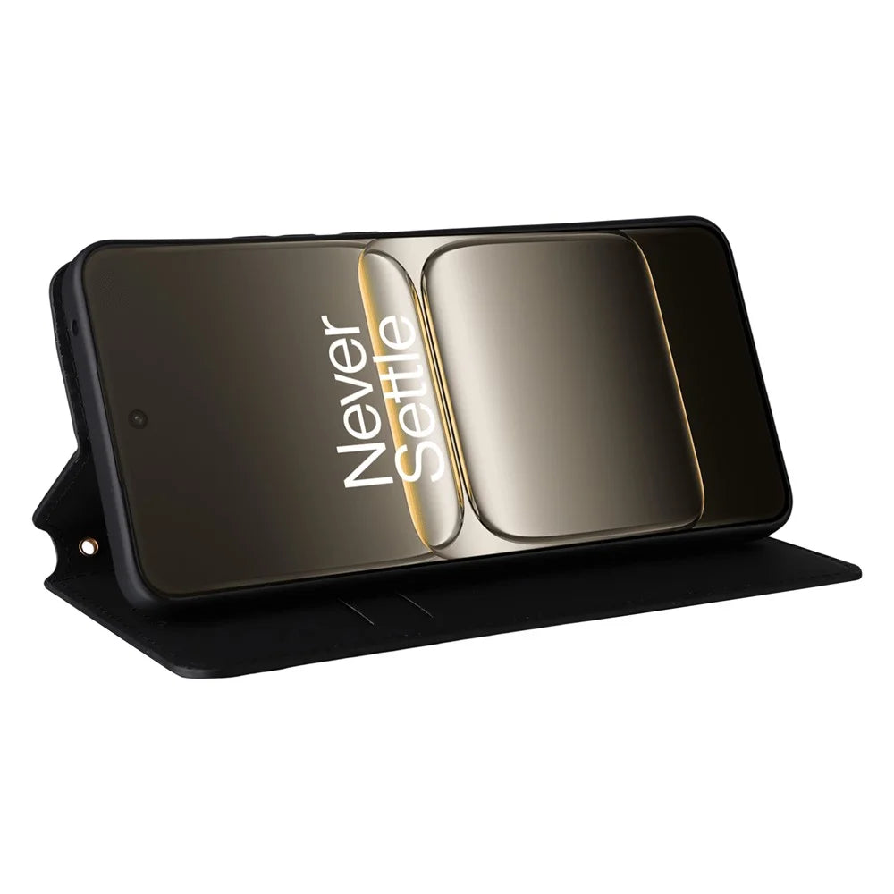 For OnePlus Nord CE5 5G / Ace 5 Racing 5G Case Wallet Rhombus Imprinted Leather Phone Cover - Black - 3