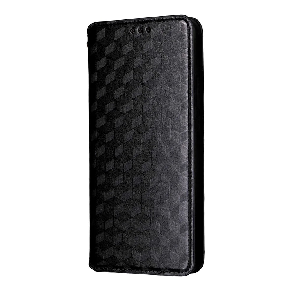 For OnePlus Nord CE5 5G / Ace 5 Racing 5G Case Wallet Rhombus Imprinted Leather Phone Cover - Black - 5