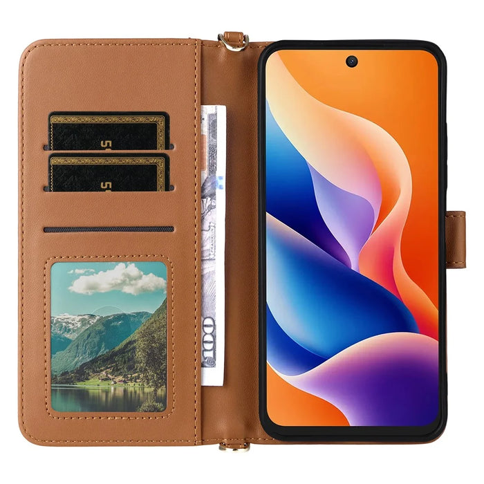 For TCL 605 4G / 60 SE Case with Shoulder  /  Wrist Strap Leather Phone Cover Stand Wallet - Brown - 2