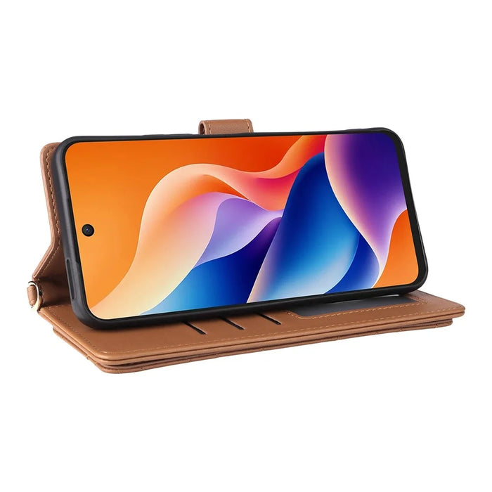 For TCL 605 4G / 60 SE Case with Shoulder  /  Wrist Strap Leather Phone Cover Stand Wallet - Brown - 3