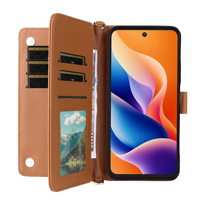 For TCL 605 4G / 60 SE Case with Shoulder  /  Wrist Strap Leather Phone Cover Stand Wallet - Brown - 5