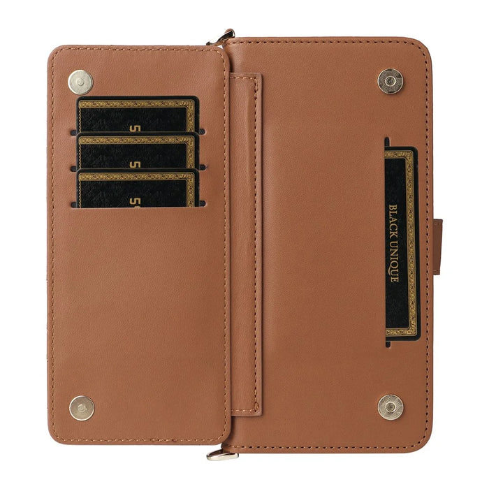 For TCL 605 4G / 60 SE Case with Shoulder  /  Wrist Strap Leather Phone Cover Stand Wallet - Brown - 6