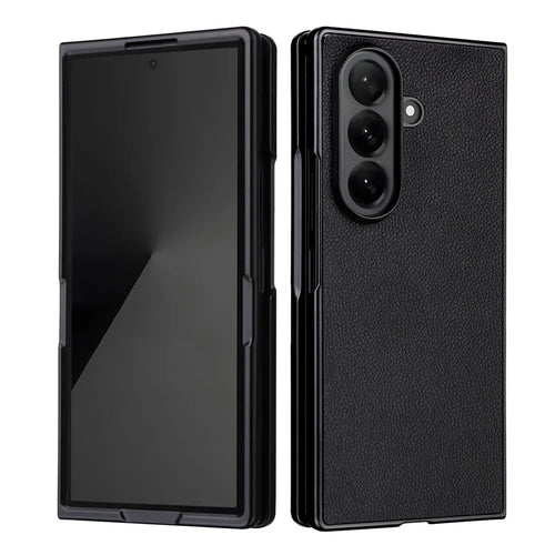 For Samsung Galaxy Z Fold7 5G Case Litchi Texture Leather + Hard PC Phone Cover - Black - 1