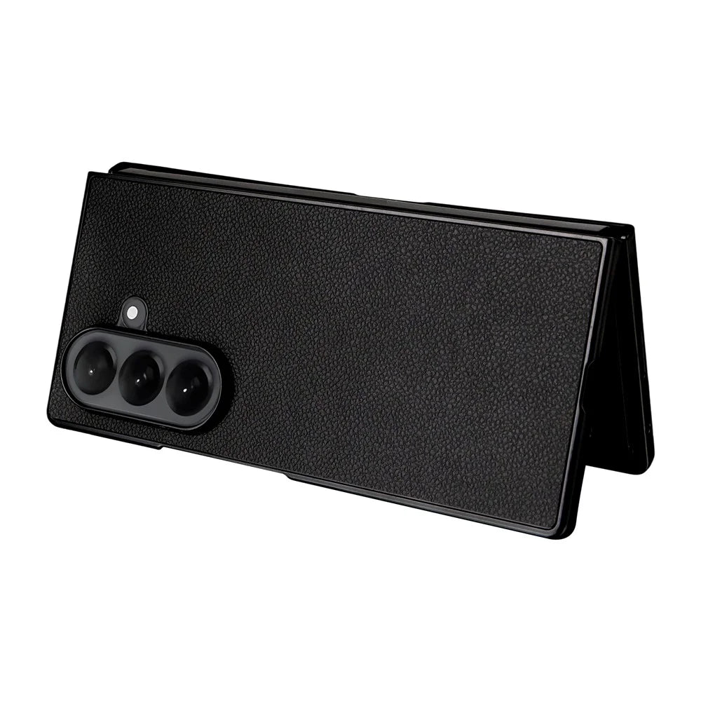 For Samsung Galaxy Z Fold7 5G Case Litchi Texture Leather + Hard PC Phone Cover - Black - 3