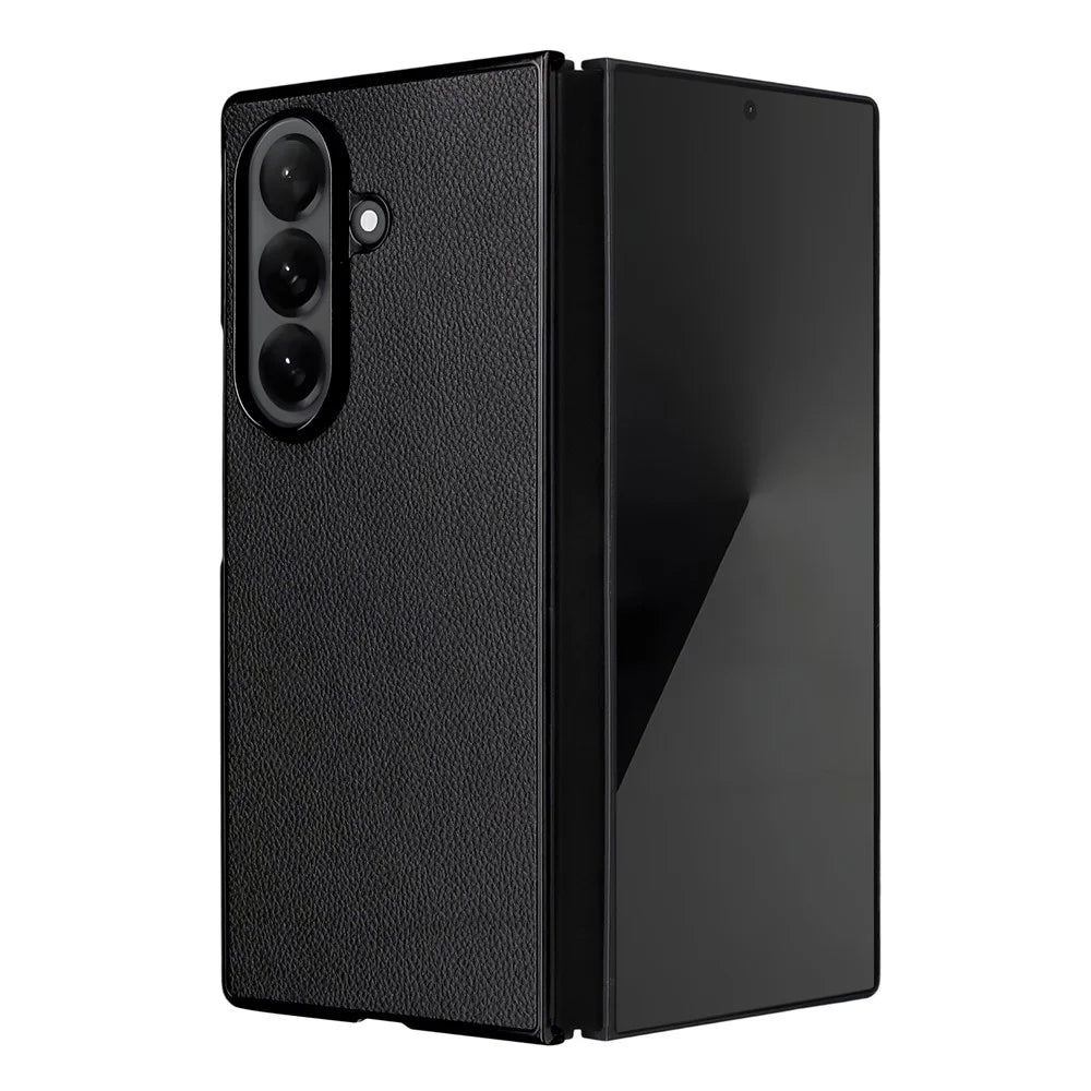 For Samsung Galaxy Z Fold7 5G Case Litchi Texture Leather + Hard PC Phone Cover - Black - 4