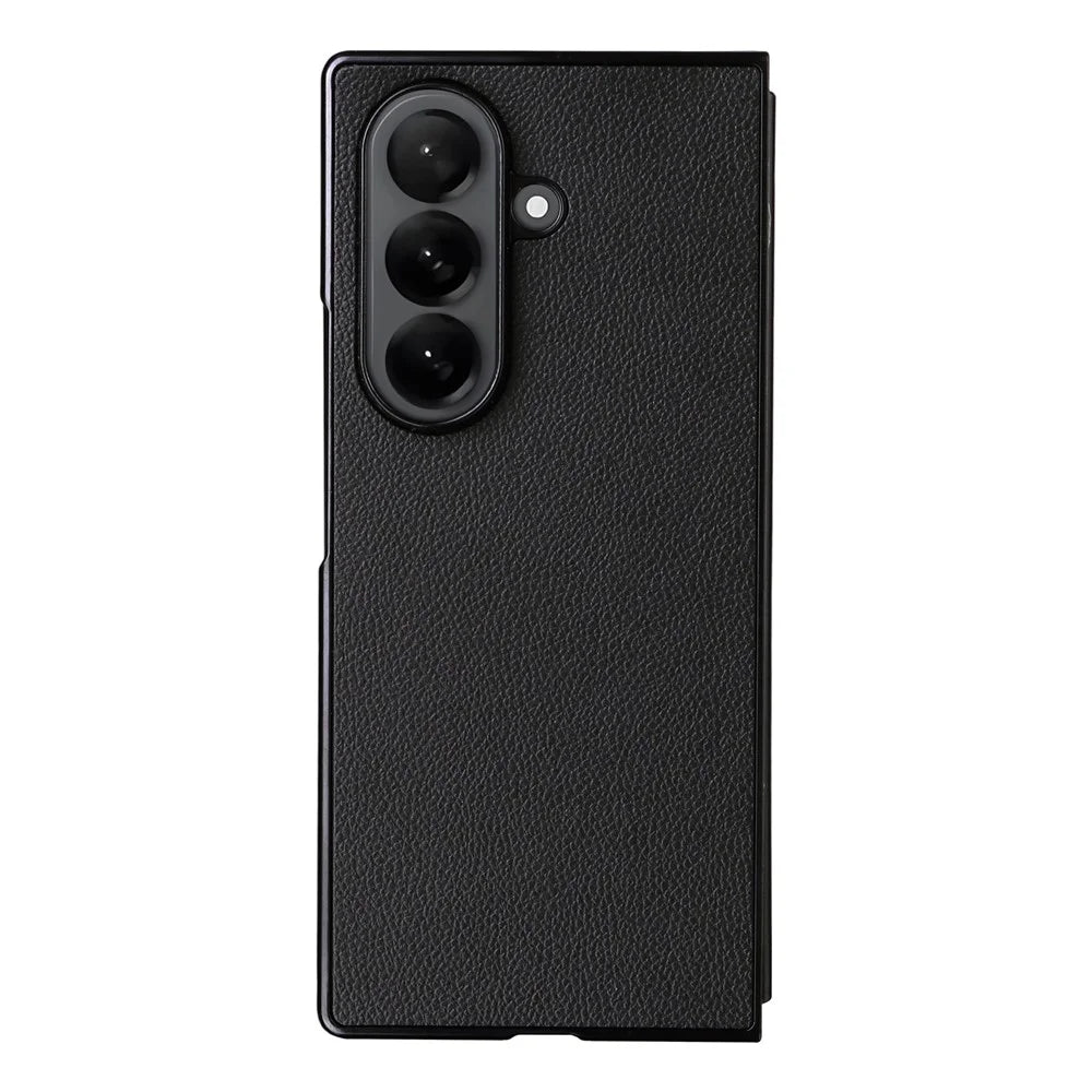 For Samsung Galaxy Z Fold7 5G Case Litchi Texture Leather + Hard PC Phone Cover - Black - 5