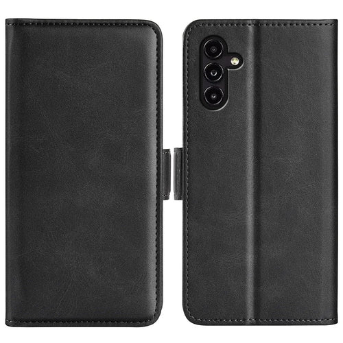 Calf Texture Phone Cover For Samsung Galaxy A14 5G / A14 4G PU Leather Magnetic Closure Stand Flip Wallet Case Protective Phone Shell - Black - 1