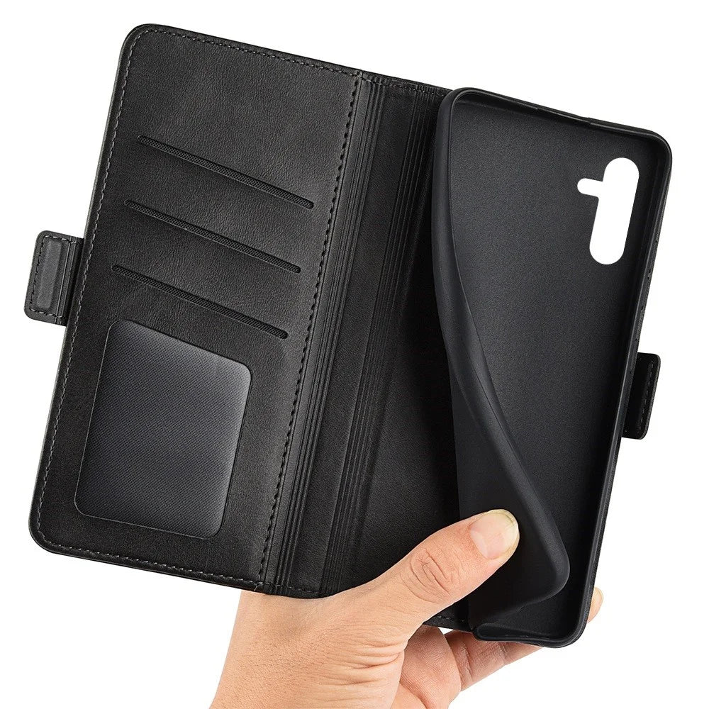 Calf Texture Phone Cover For Samsung Galaxy A14 5G / A14 4G PU Leather Magnetic Closure Stand Flip Wallet Case Protective Phone Shell - Black - 5
